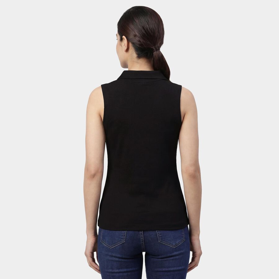 Women's Black Polo Neck Preppy Polo T-Shirt, Black, large