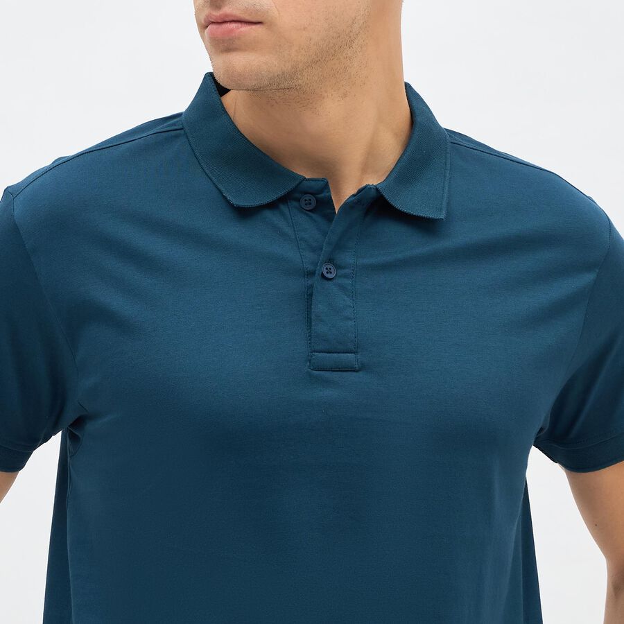 Men's Teal Blue Cotton Polo Neck Classic T-Shirt, Teal Blue, large
