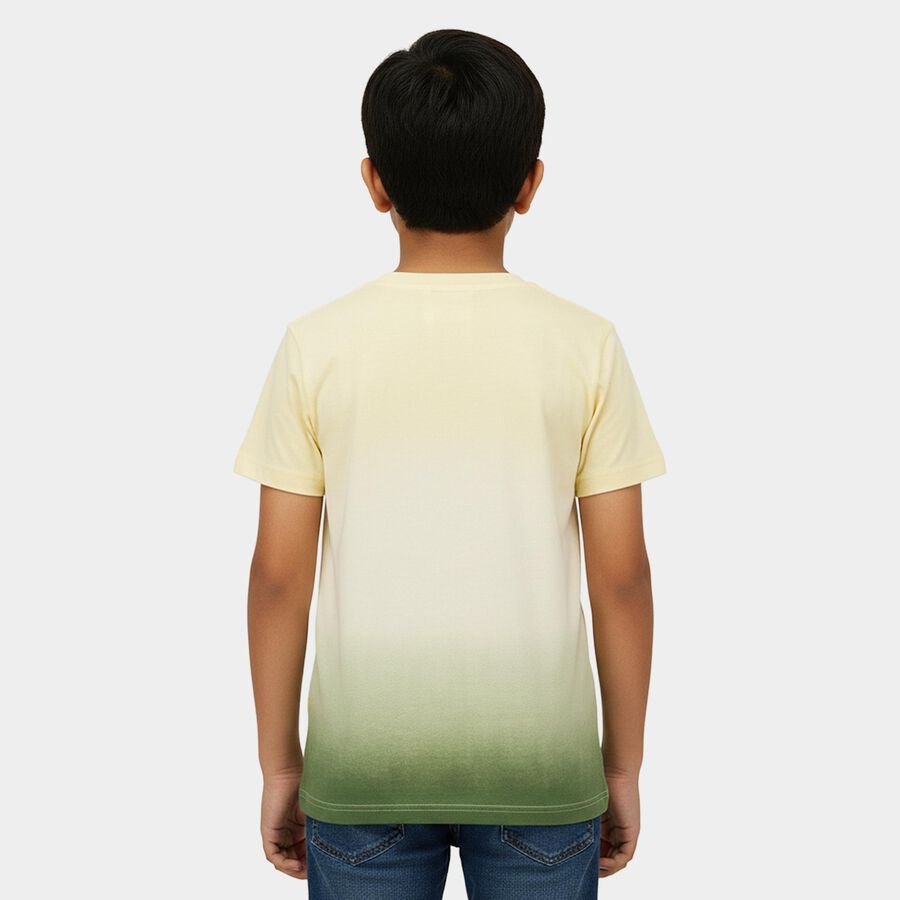 Boys' Olive Cotton Crew Neck Graphic Printed T-Shirt, Olive, large