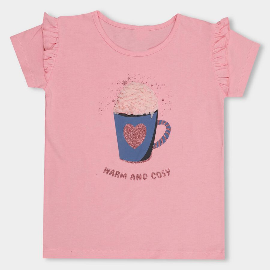 Girls' 100% Cotton T-Shirt , गुलाबी, large image number null