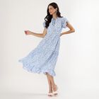 Women's Light Blue Ruffled Neck Romantic Dress, हल्का नीला, small image number null