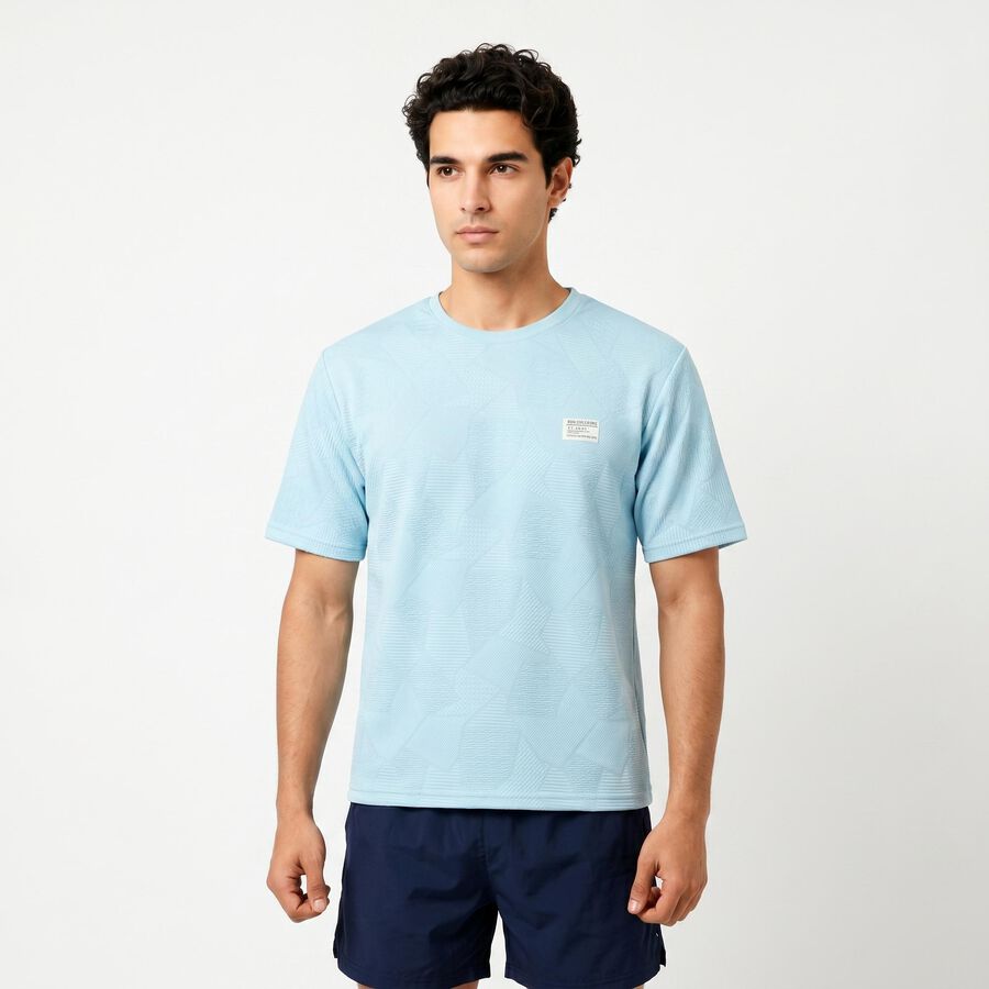 Men's Aqua Round Neck Regular Drifit T-Shirt, एक्वा, large