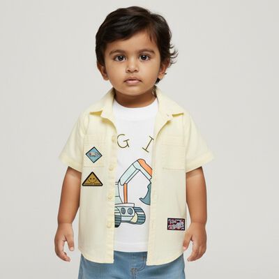 Infants Light Yellow Cotton Half Sleeve Classic Casual Shirt