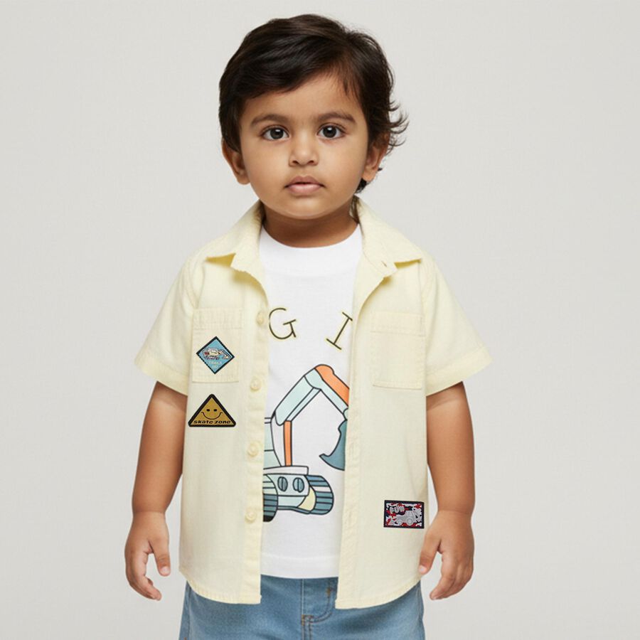 Infants Light Yellow Cotton Half Sleeve Classic Casual Shirt, Yellow, large image number null