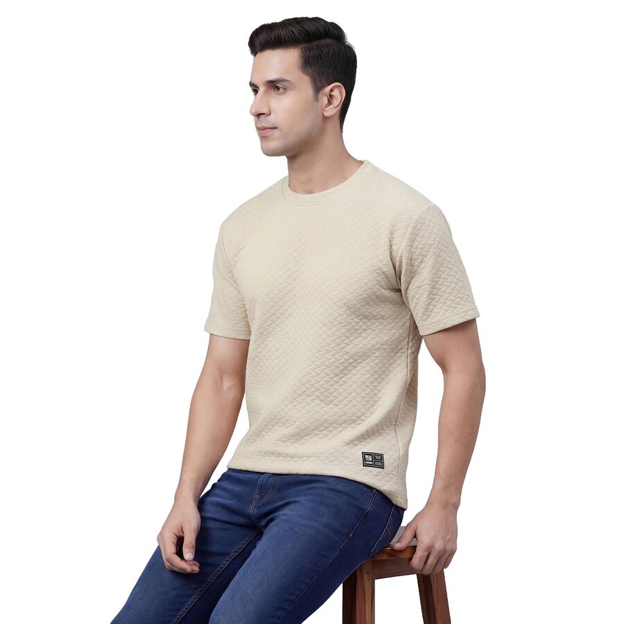 Men's Beige Polo Collar Athleisure Drifit T-Shirt, Beige, large