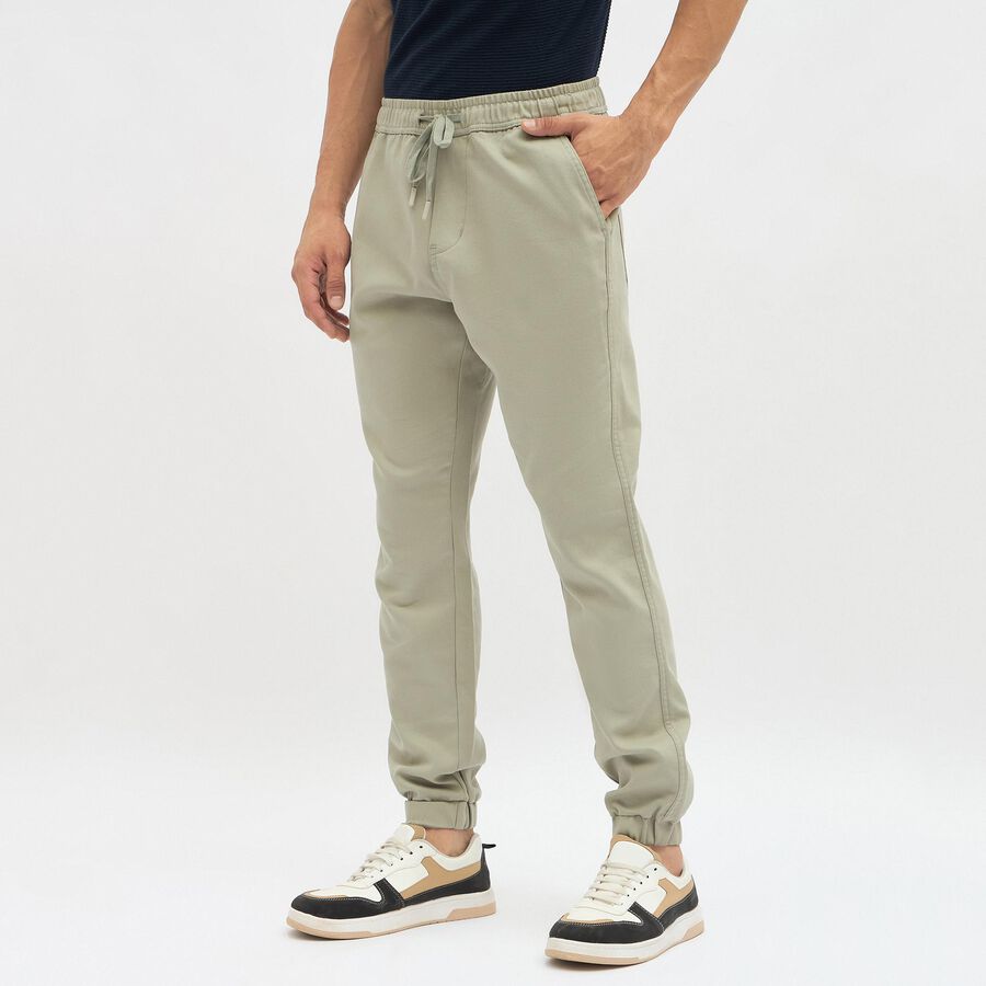 Men's Muted Beige Slim Fit Jogger Style Casual Trousers, Light Green, large image number null