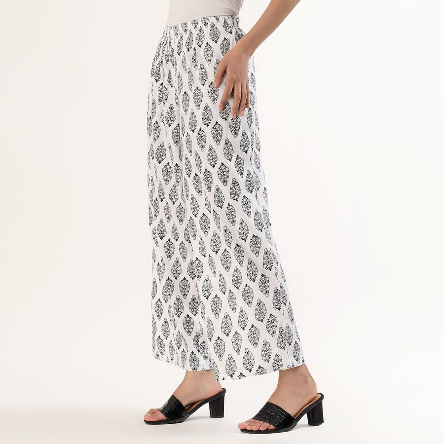 Women's White and Black Printed Wide-Leg Palazzos, Off White, large image number null