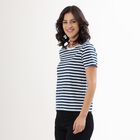 Women's Deep Midnight Navy Round Neck Striped T-Shirt, Navy Blue, small image number null
