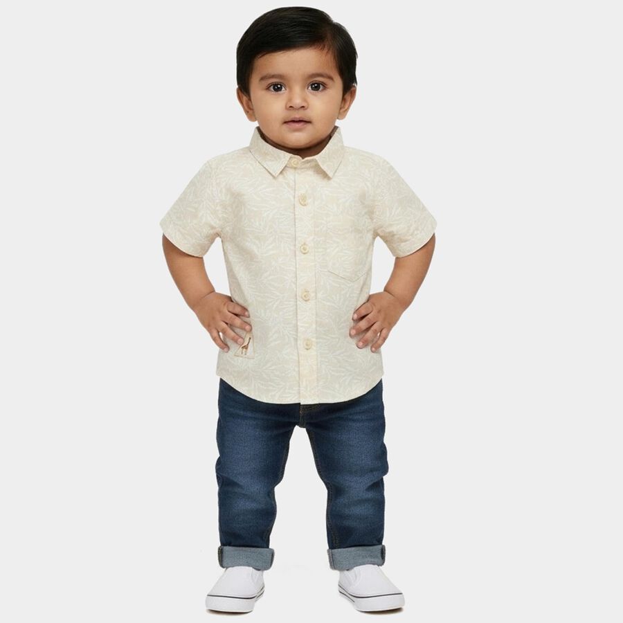 Infants Yellow Cotton Half Sleeve Classic Collar Casual Shirt, Yellow, large