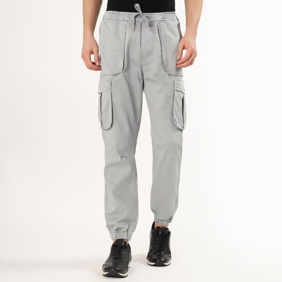 Men's Light Gray Slim Fit Cargo Jogger Trousers, हल्का ग्रे, large image number null