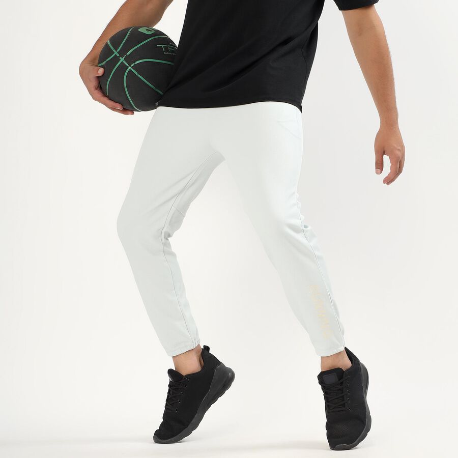 Men's Off-White Tapered Fit Running Track Pants, हल्का ग्रे, large