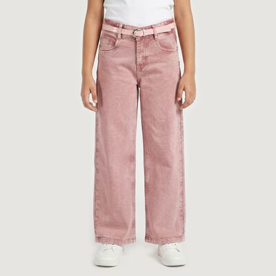 Girls Pink Wide Leg Studded Jeans
