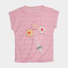 Girls' Pink Round Neck 3D Flower Applique Casual T-Shirt, Light Pink, small