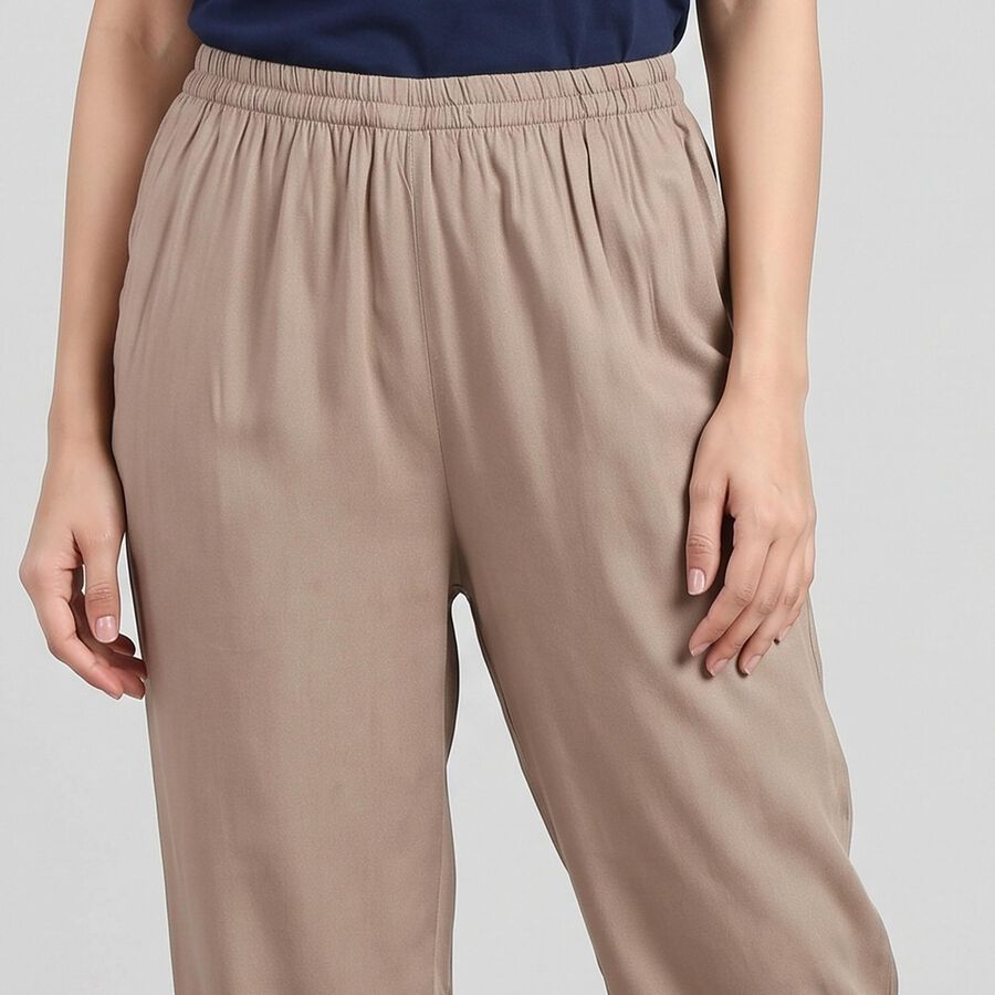 Women's Grey Regular Fit Solid Elastic Waist Palazzos, हल्का ग्रे, large