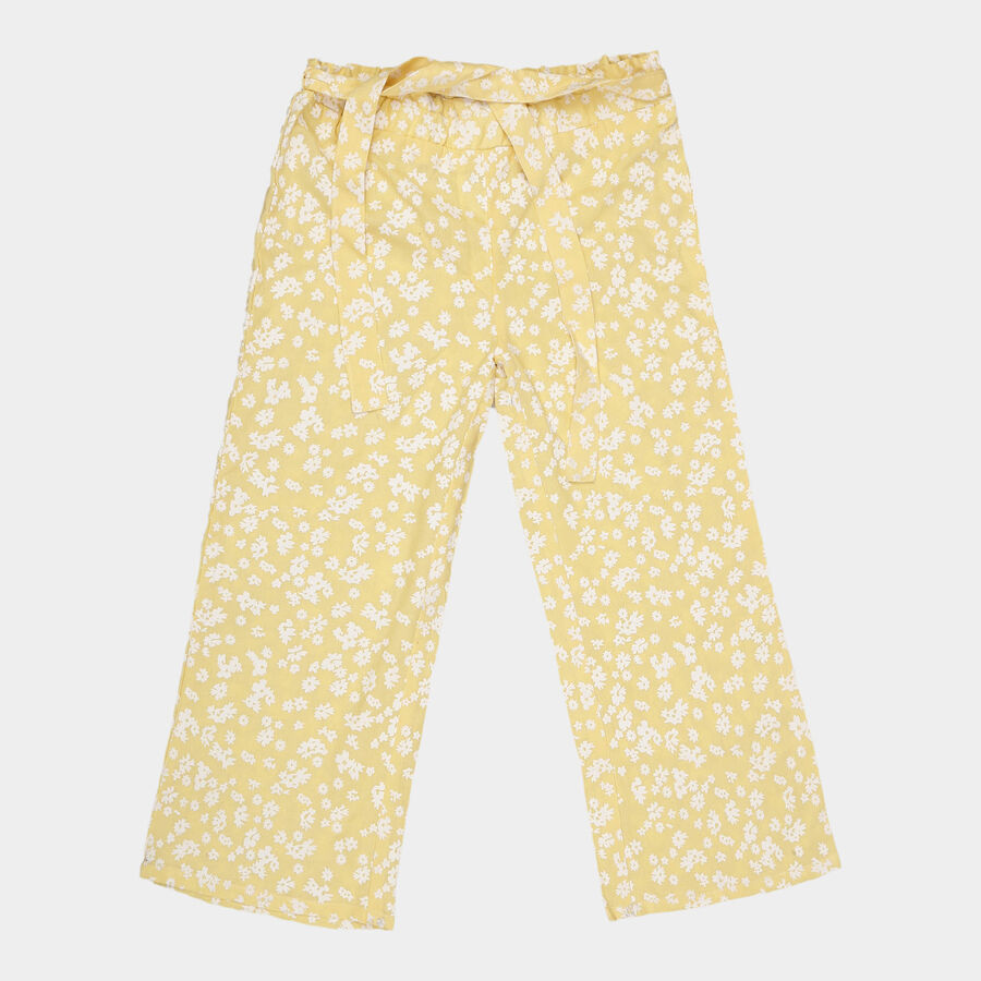Girls Printed Trousers, Yellow, large image number null