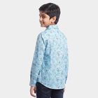 Boys Light Blue Cotton Floral Spread Collar Shirt, Light Blue, small