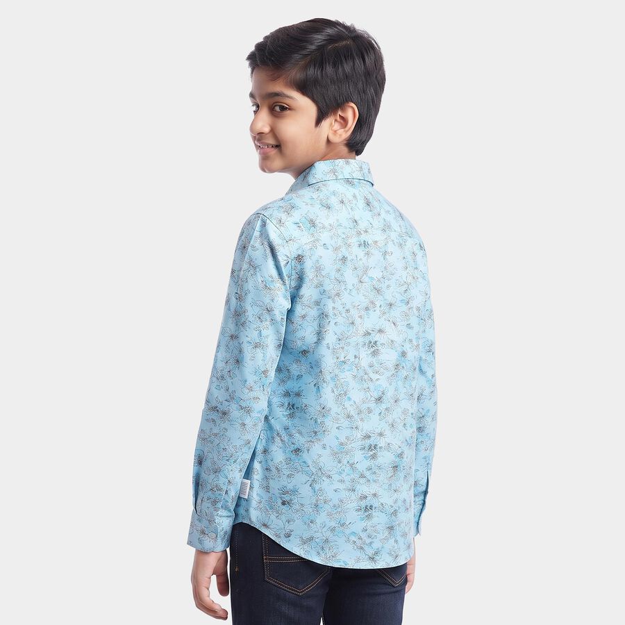 Boys Light Blue Cotton Floral Spread Collar Shirt, Light Blue, large