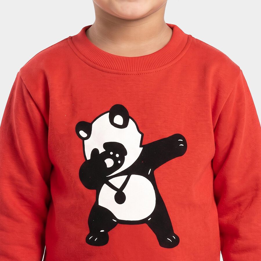 Girls' Red Round Neck Pullover Sweatshirt, लाल, large