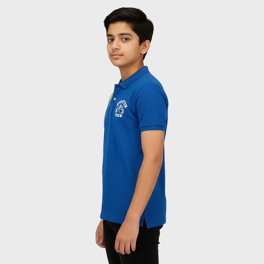 Boys Midnight Blue Cotton Crew Neck Casual Half Sleeve T-Shirt, Mid Blue, large