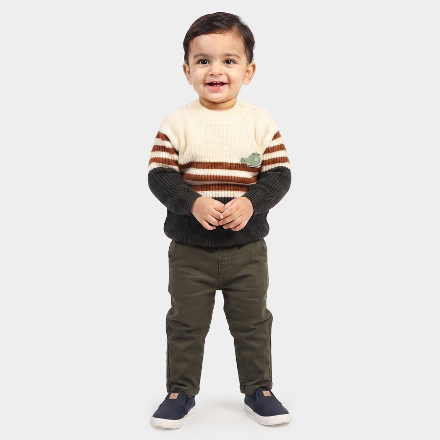Infants' Charcoal Crew Neck Striped Pullover, चारकोल, large