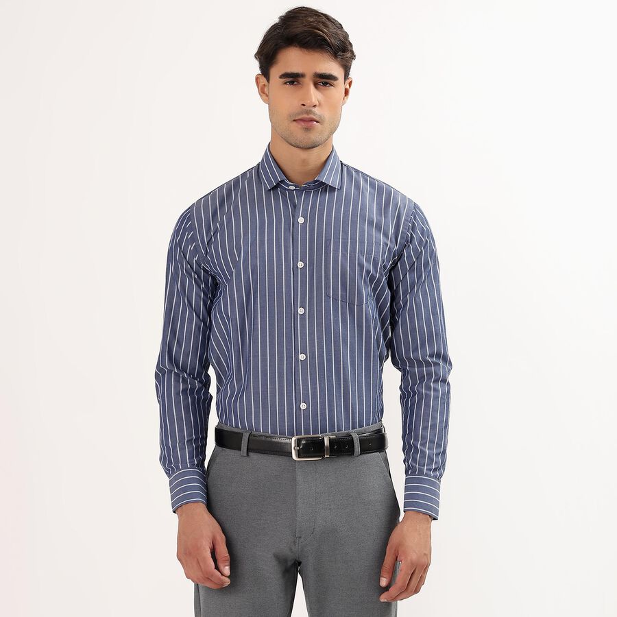 Men's Deep Midnight Navy Blue Button Down Slim Fit Formal Shirt, Navy Blue, large image number null