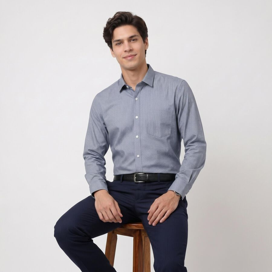 Men's Blue Regular Collar Regular Fit Formal Shirt, Mid Blue, large