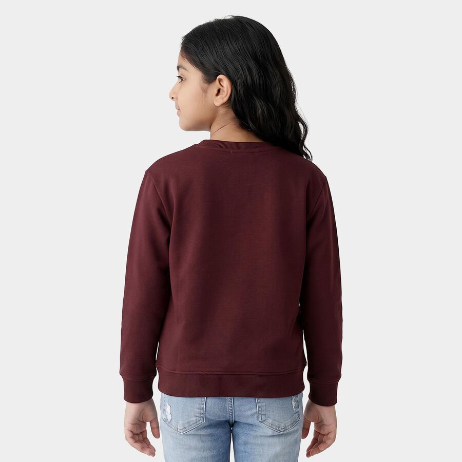 Girls' Wine Crew Neck Graphic Print Sweatshirt, Wine, large