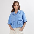 Women's Light Powder Blue Short Sleeve Classic Casual Shirt, Light Blue, small