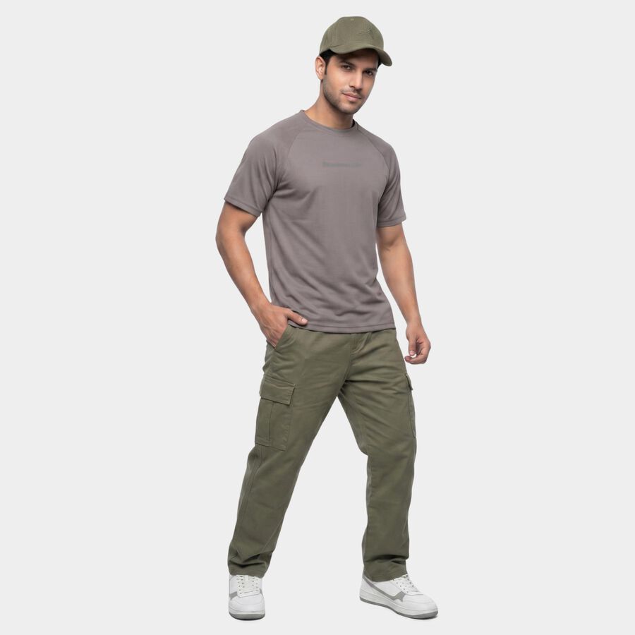 Men's Grey Crew Neck Regular Drifit T-Shirt, गहरा ग्रे, large