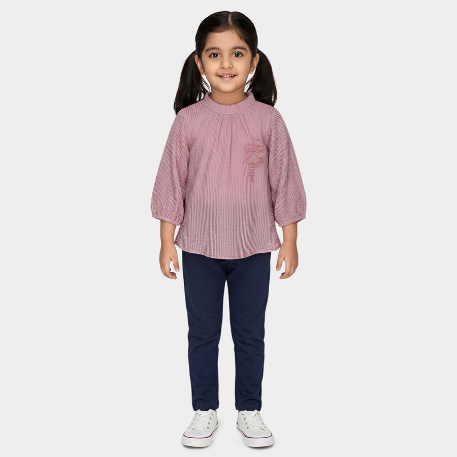Girls' Pink High Neck Romantic T-Shirt, हल्का गुलाबी, large