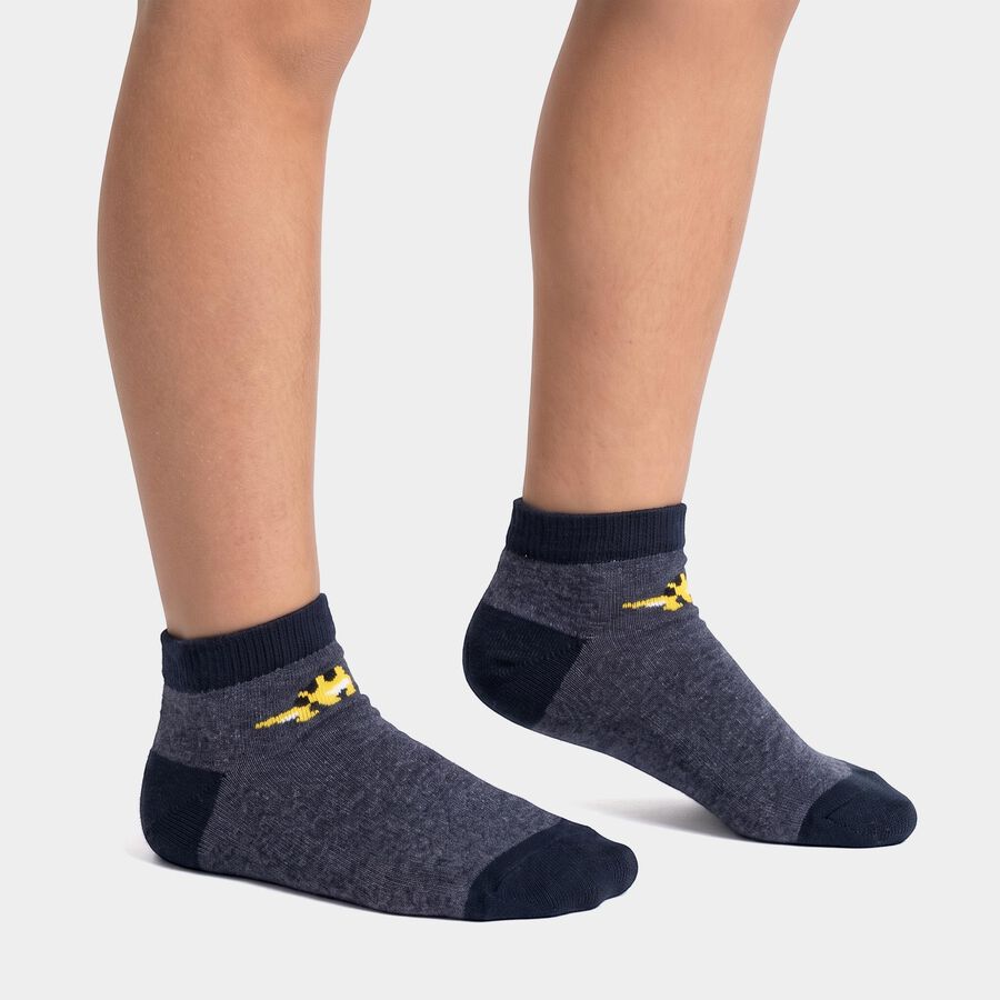 Boys' Regular Fit Striped Pack of 2 Socks ( Navy Blue, Grey ), Navy Blue, large
