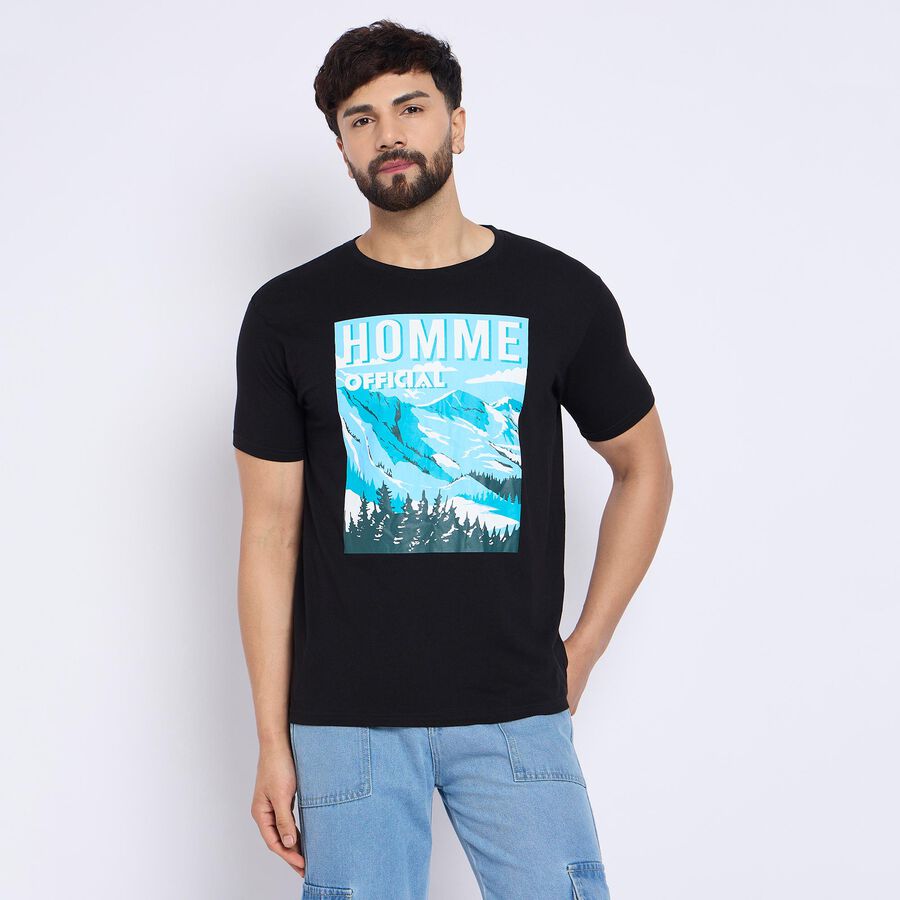 Men's 100% Cotton Round Neck Half Sleeves T-Shirt , काला, large
