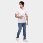 Men's White Cotton Polo Neck Printed T-Shirt, White, small