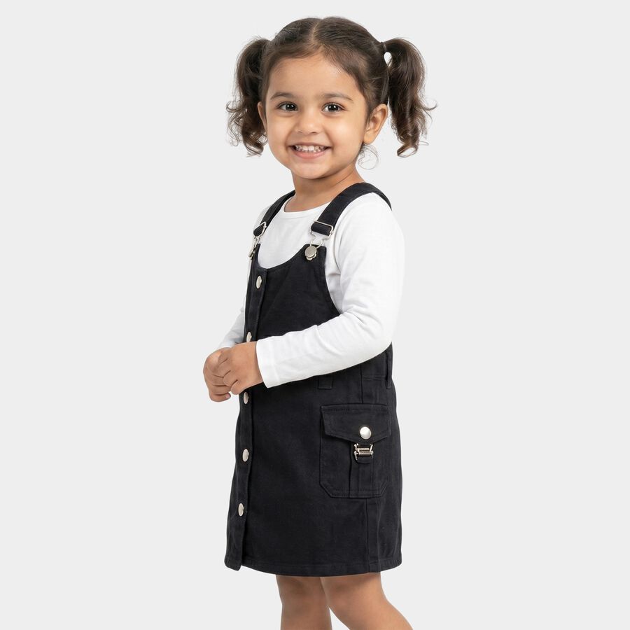 Girls' Black A-Line Button Front Pinafore Frock, काला, large