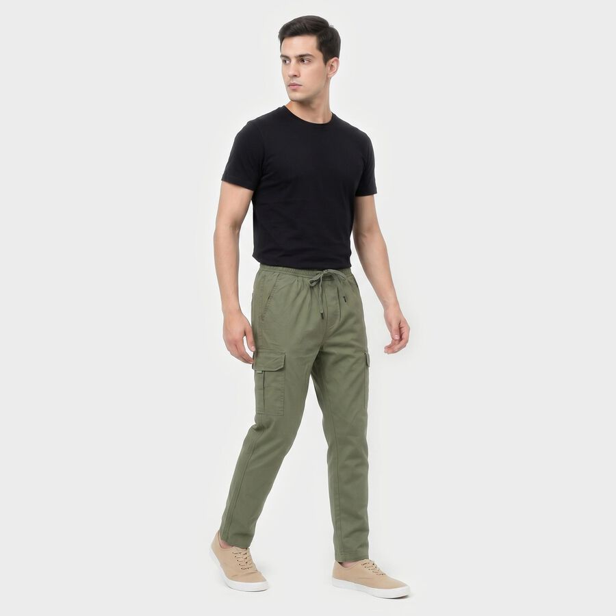 Men's Olive Green Regular Fit Cargo Jogger, गहरा हरा, large