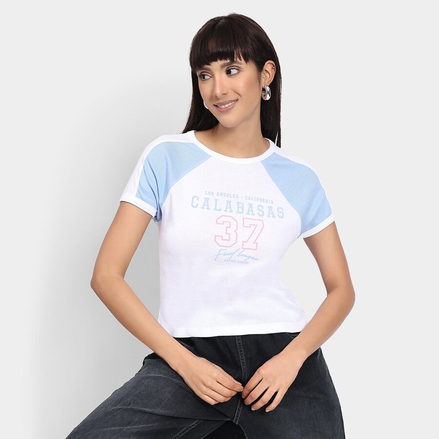 Ladies' 100% Cotton Crop  Top, Light Blue, large image number null