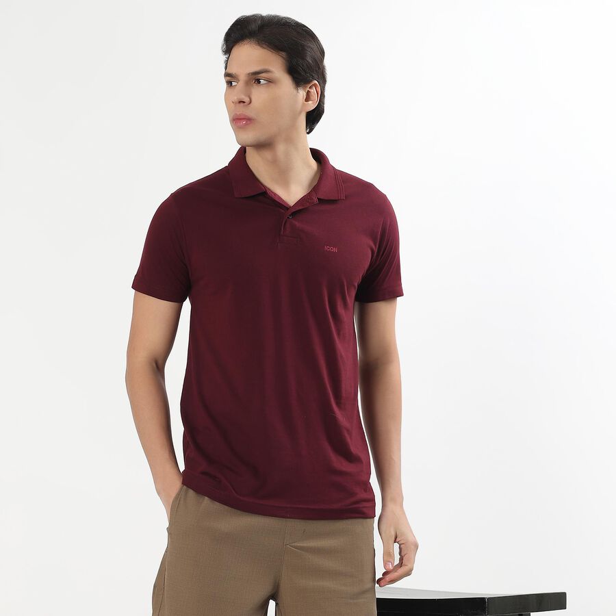 Men's Deep Wine Polo Neck Casual T-Shirt, Wine, large