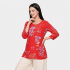 Women's Red Round Neck Floral Printed Straight Kurti, लाल, small