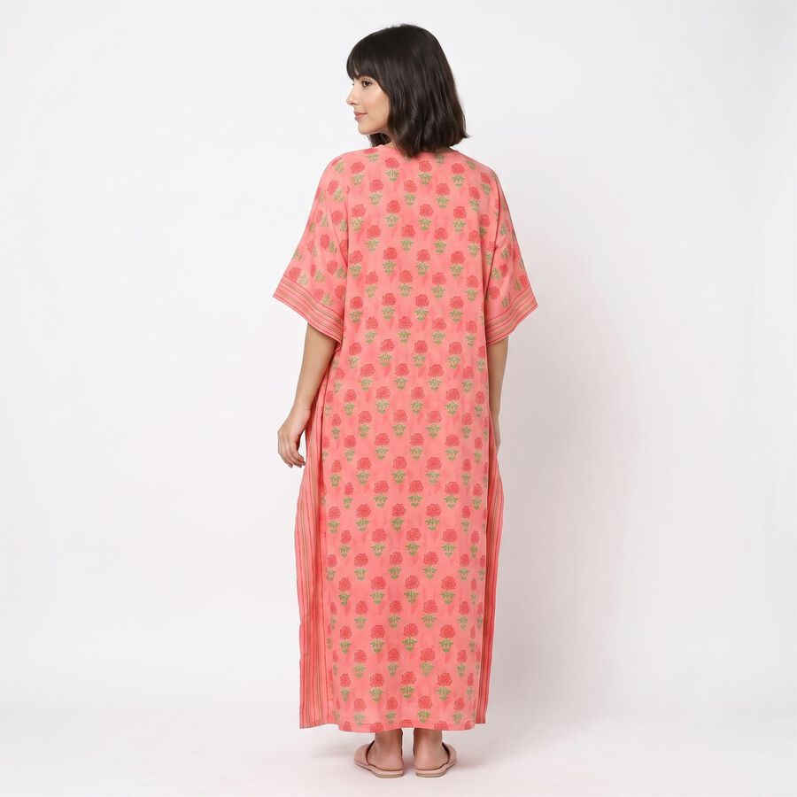 Women's Pink V-Neck Kaftan Nighty, Pink, large