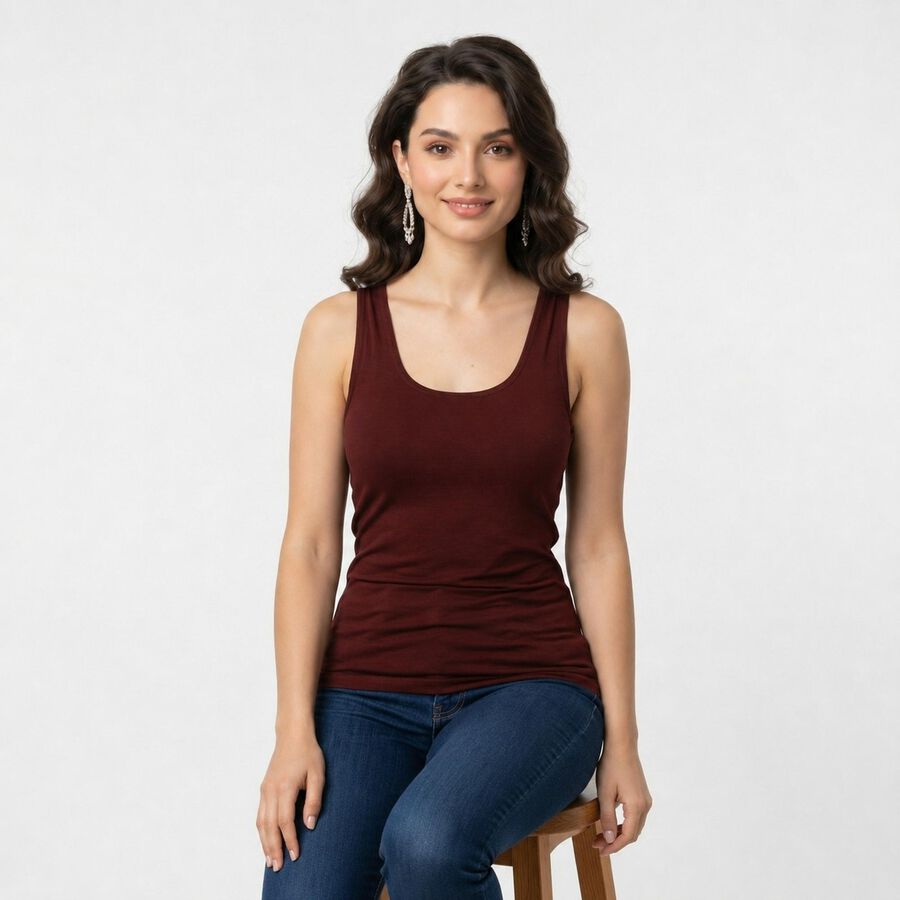 Women Wine Scoop Neck Camisole Slip, Wine, large