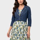Women's Teal Blue Cotton Square Neck Floral Kurta, Teal Blue, small