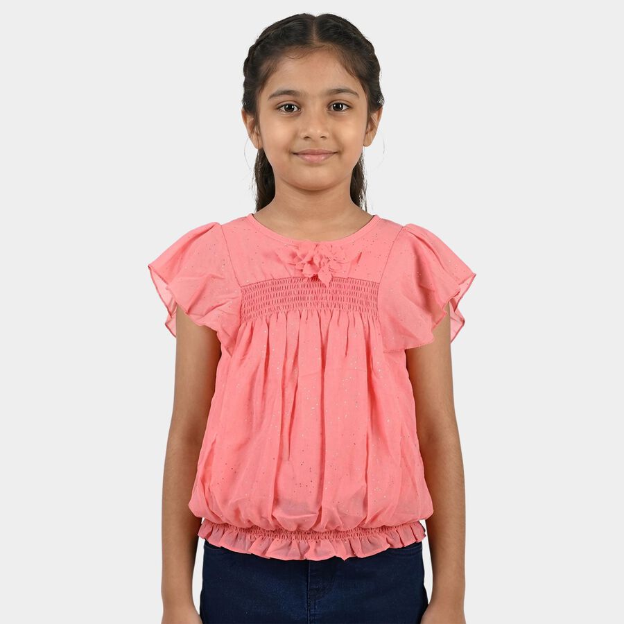 Girls' Pink Round Neck Graphic Printed T-Shirt, Pink, large