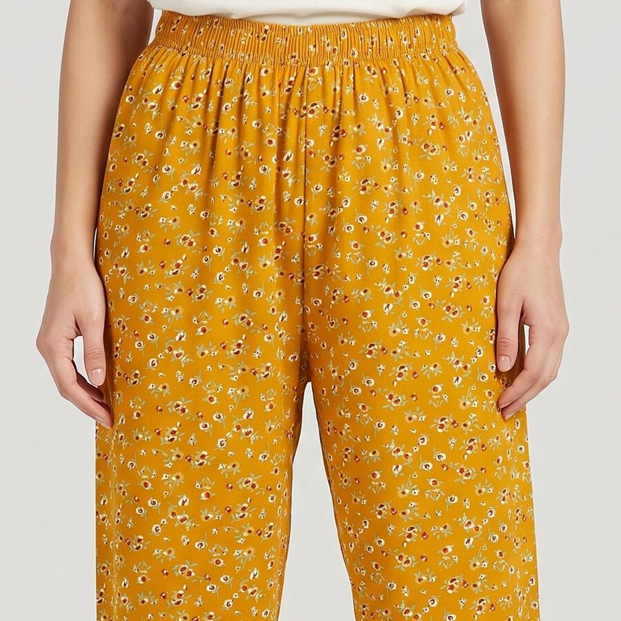 Women's Yellow Floral Printed Harem Pants, Yellow, large