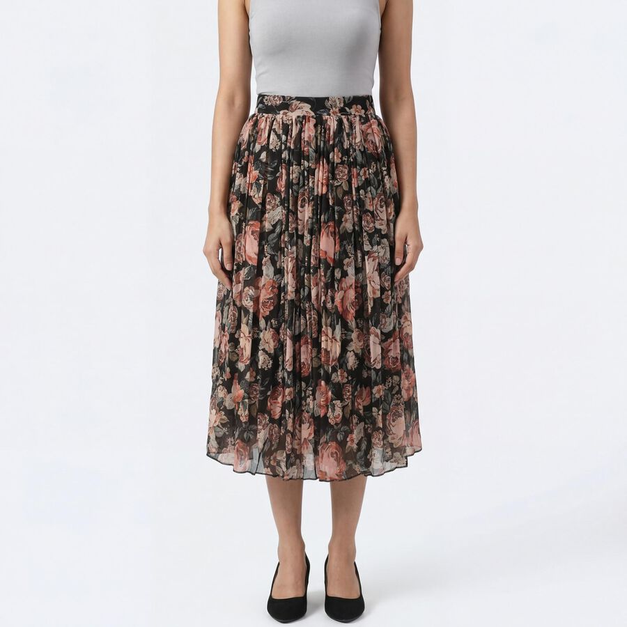 Women's Black Solid Straight Skirt, काला, large