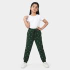 Girls' Green Jogger Fit Palm Print Pyjama, गहरा हरा, small