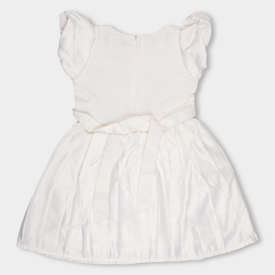 Girls' Ivory Embellished Flared Short Sleeves Frock, Off White, large image number null