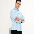 Men's Light Sky Blue Classic Casual Shirt, एक्वा, small
