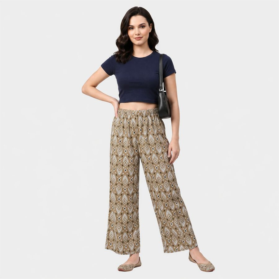 Women's Beige Regular Fit Printed Palazzos, गहरा पीला, large