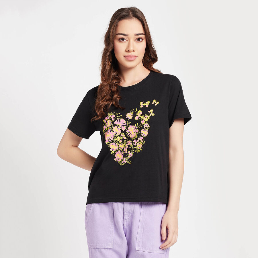 Round Neck T-Shirt, Black, large image number null