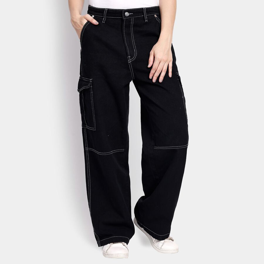 Ladies' 100% Cotton Jeans, काला, large image number null
